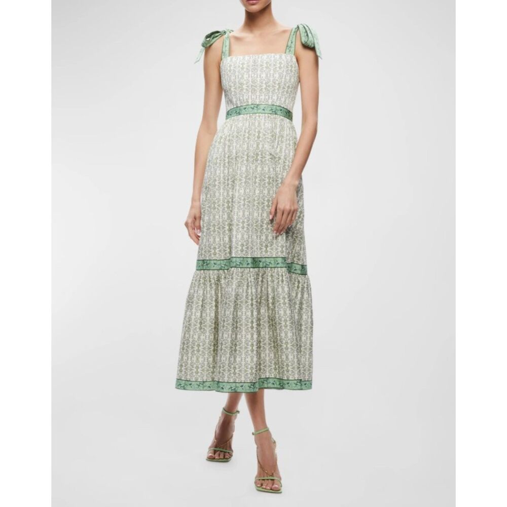Alice + Olivia Women's Green Botanical Print Breslin Corset Midi Dress Size 14
